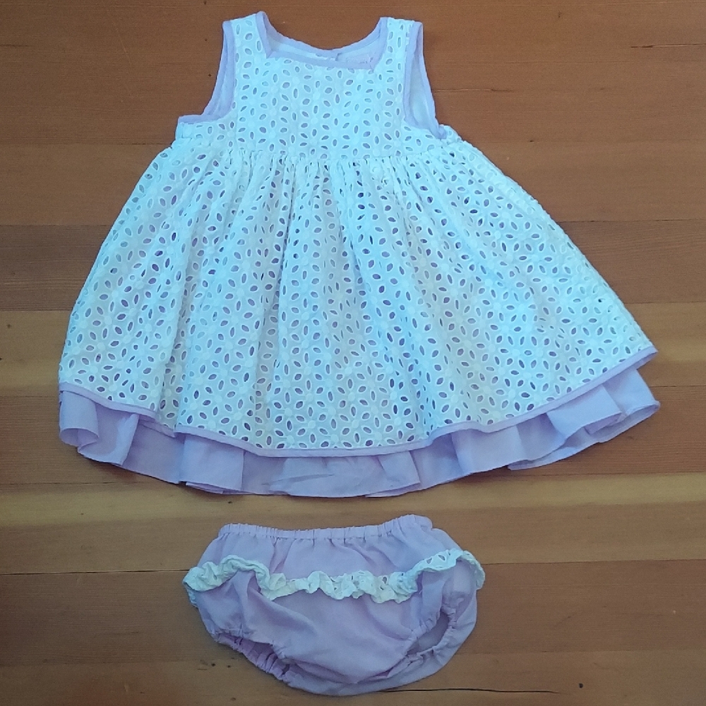 White and Purple Eyelet Dress Set 18m